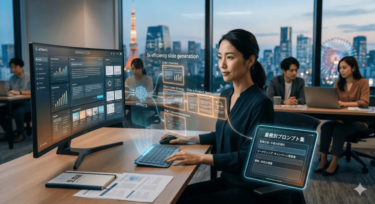 Claudeで資料作成を自動化！Artifacts活用で効率5倍のスライド生成術【業務別プロンプト付き】