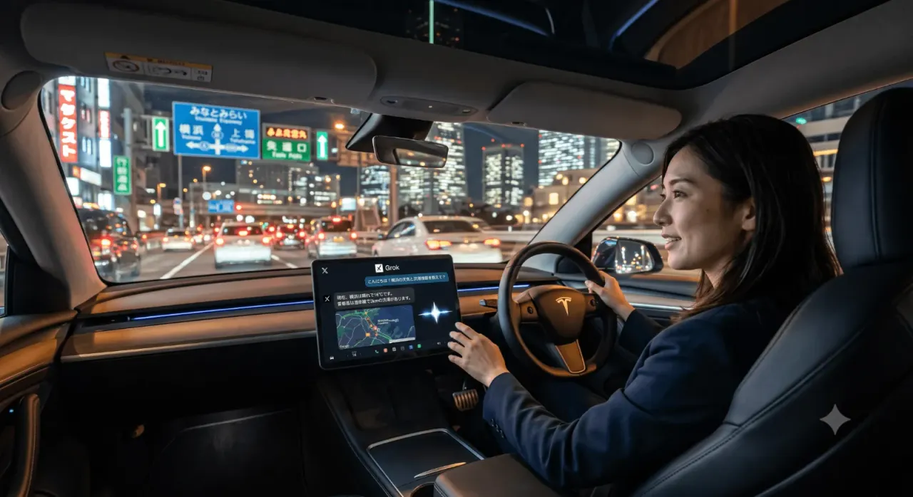Tesla車内で「Grok」と会話できる時代へ——日本上陸で変わるカーナビ・音声AIの常識