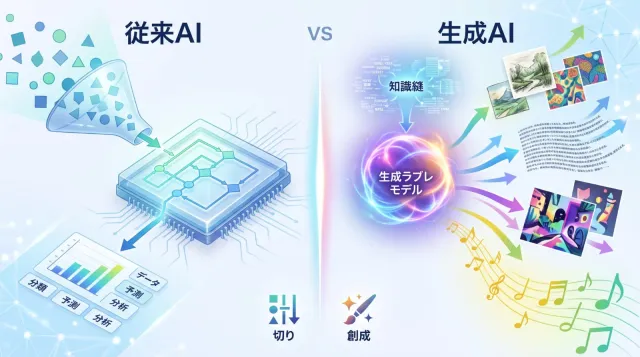 【5分でわかる】専門用語なしで理解する！生成AIと従来AIの違いをやさしく図解