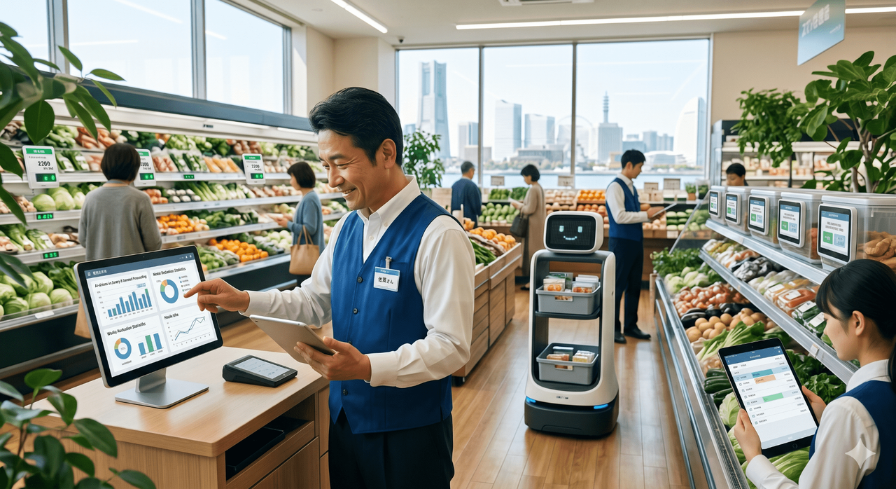 スーパー業界のAI活用事例｜中小スーパーでもできる！人手不足＆食品ロス解決の5実践法